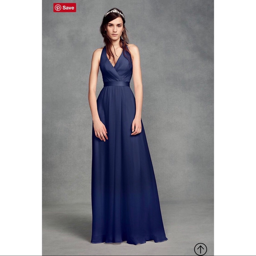 Vera Wang Chiffon Halter Dress with Tulle Bow